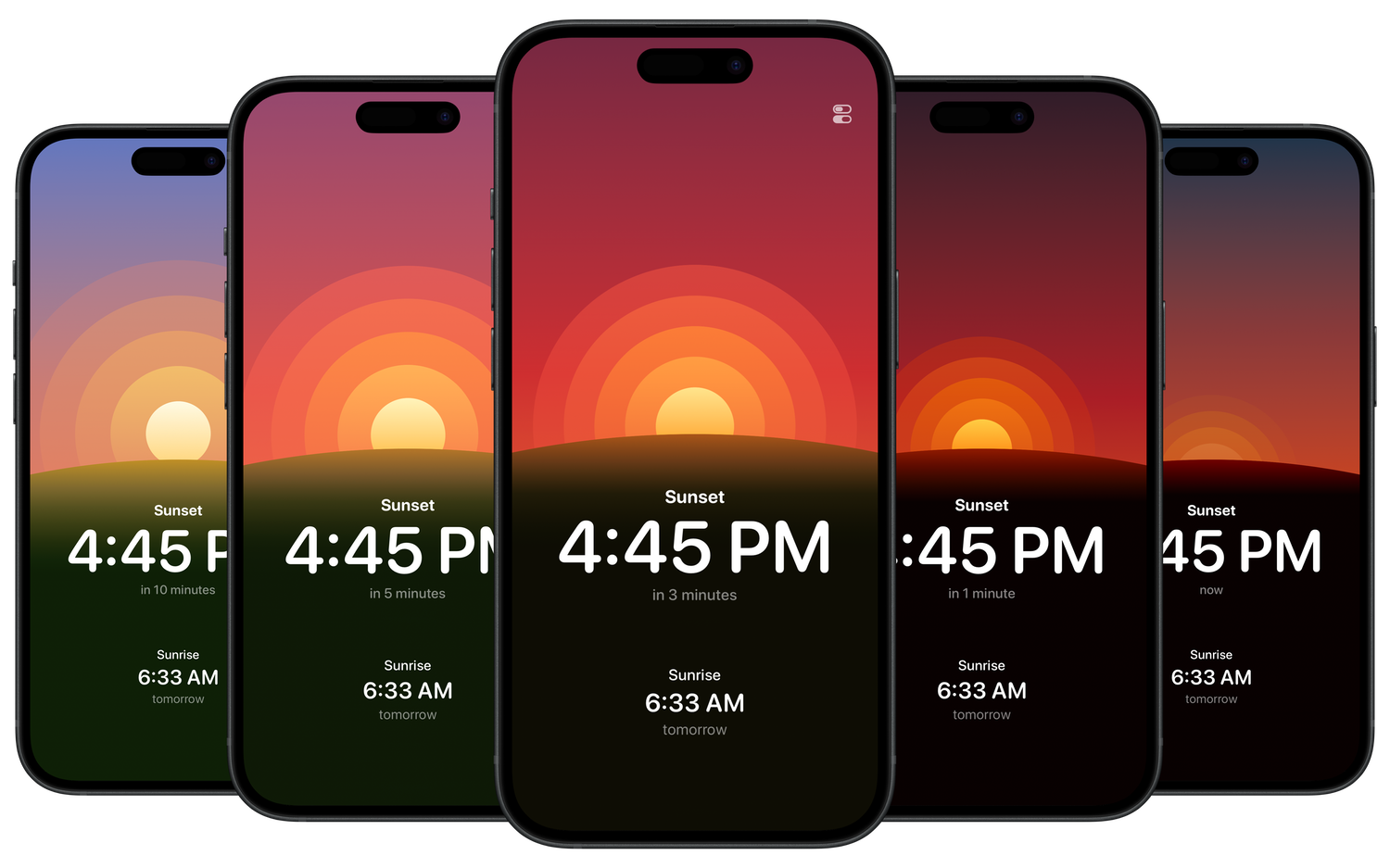 A series of screenshots showing an animated sunset